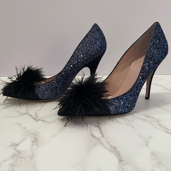Kate Spade Lilo Midnight Glitter and Black Satin; Size 7M